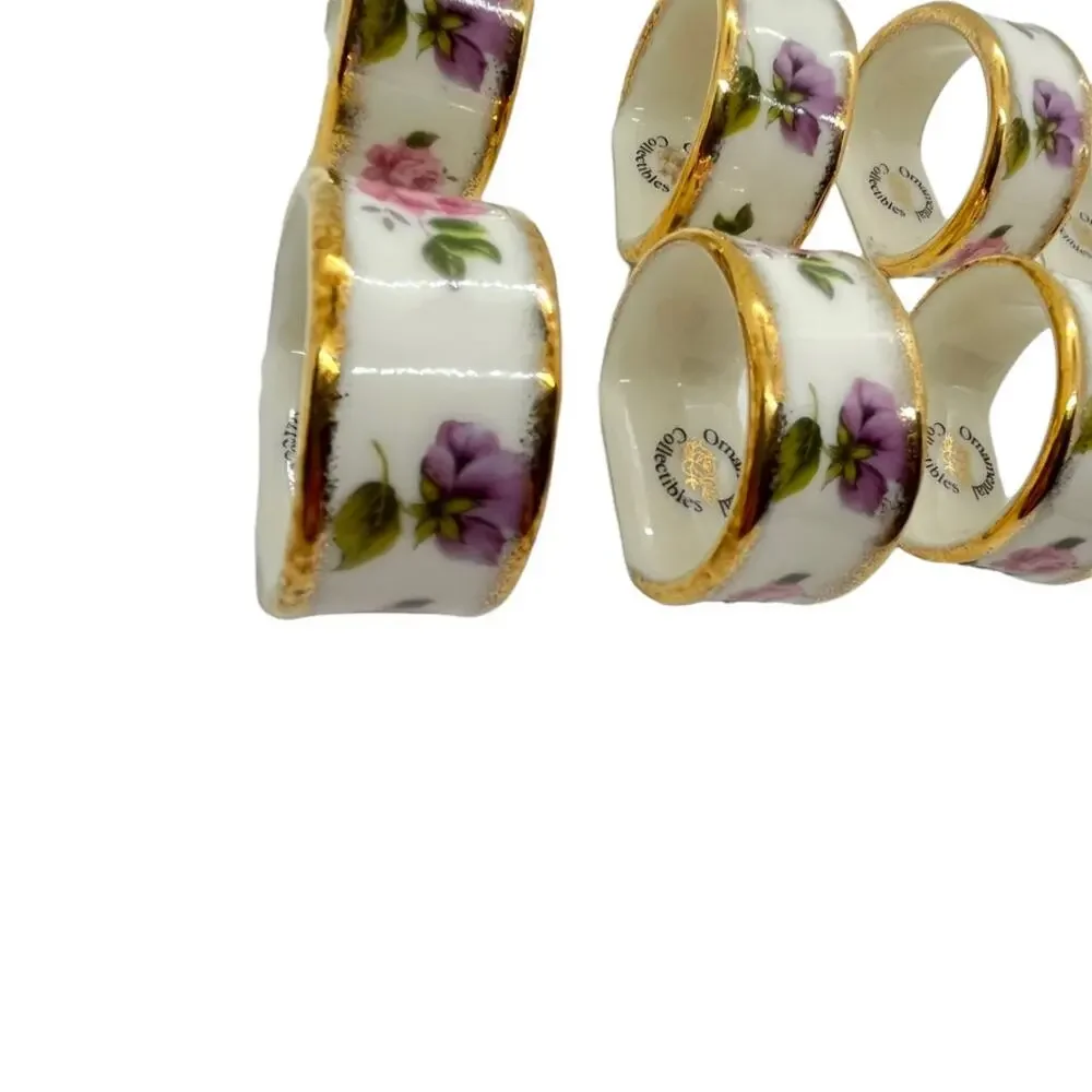 Floral Napkin Rings Ceramic Victorian Vibes Vintage 80s Ornamental Collectibles